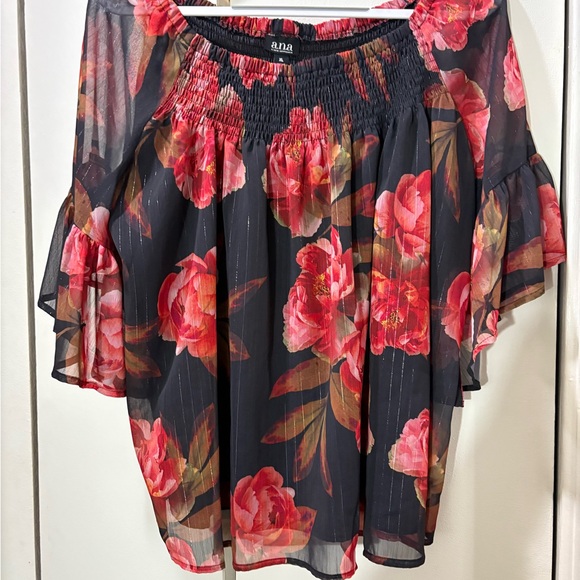 Anna Tops - Anna Women's Floral Sheer Top - Black and Red